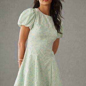 Anthropologie Maeve Puff-Sleeve Pleated Dress - Size Small